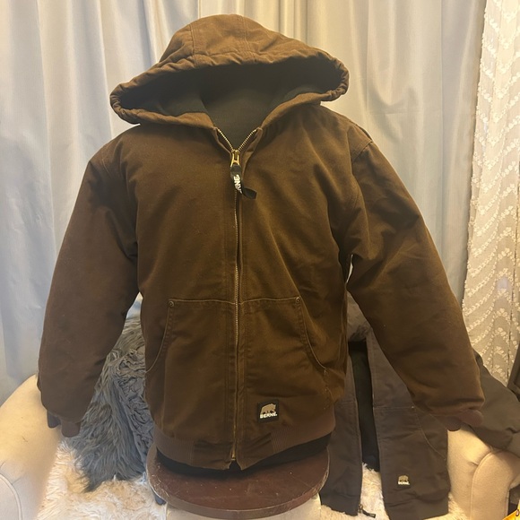 Berne Original Washed Quilt Lined Hooded Jacket in Bark 10-12 Med - Picture 2 of 8